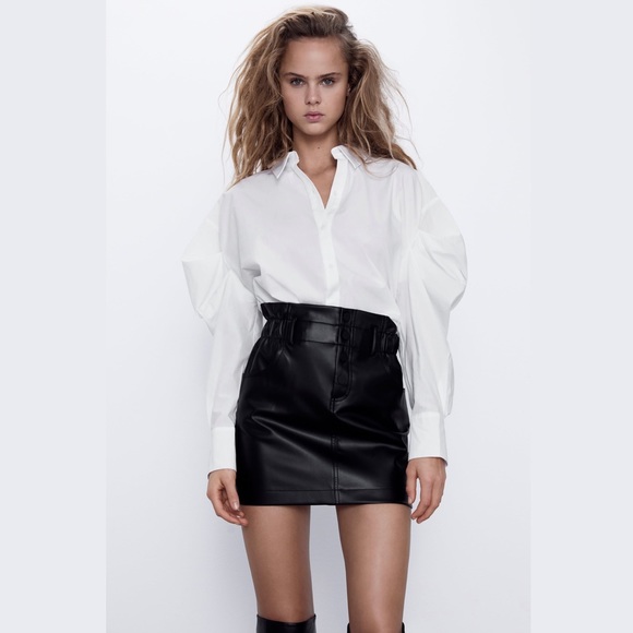 Zara Black Faux Leather Mini Skirt Sz L - Picture 1 of 8